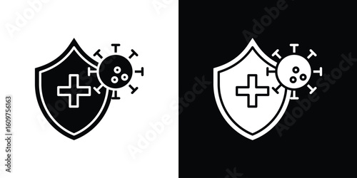 Shield virus icon Symbol, logo illustration. Vector graphics for web.