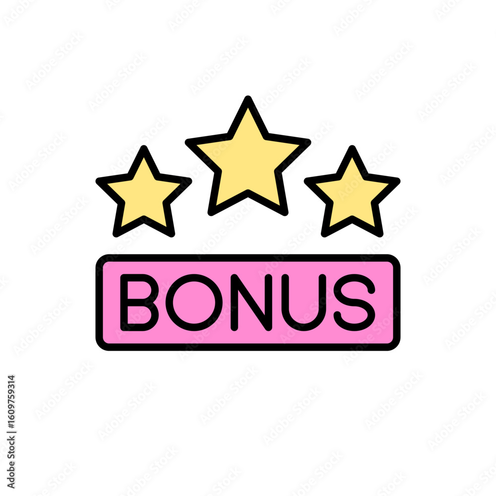 Fototapeta premium Pink Reward Icon with BONUS Text and Triple Gold Star Accents
