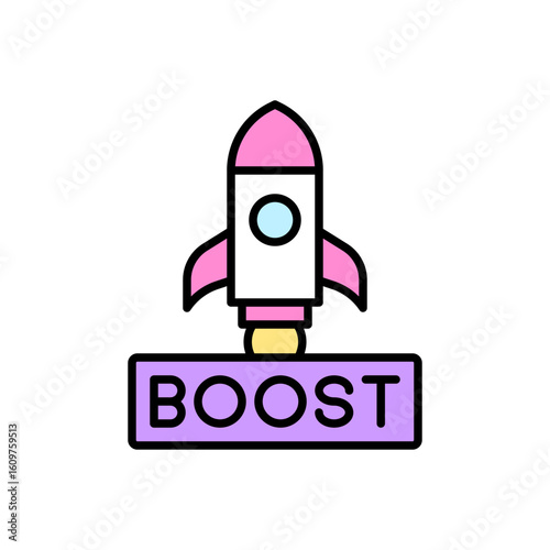BOOST Label with Rocket Icon in Purple Theme for Performance Uplift