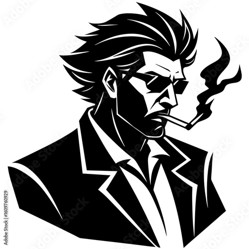 Cool Yakuza Character Silhouette Vector with Smoking Pose