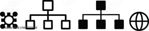 Network diagram icons representing connections and global reach technology vector bundle collection set pack object template elements icons clipart illustration editable flat minimal modern banner pos