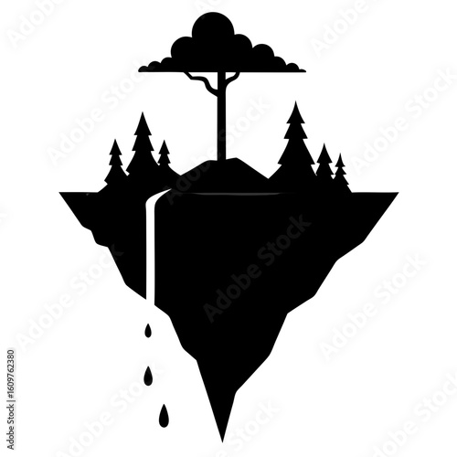 Surreal floating island with waterfall
