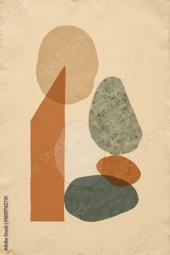 Abstract Art with Stones and Torn Paper