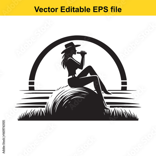 Cowboy riding a bucking horse silhouette