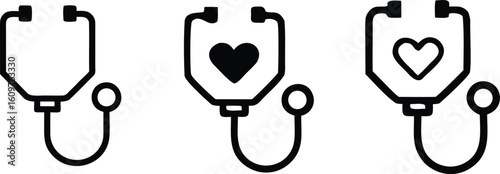 Stethoscope heart medical symbol icons health care vector bundle collection set pack object template elements icons clipart illustration editable flat minimal modern banner poster object png eps png, 