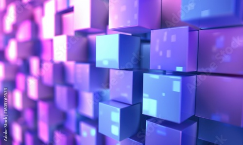 Abstract blue and purple cubes pattern geometric background texture design