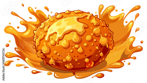 very Beautiful Fried cheese ball with crispy golden breading splashing in rich orange sauce, isolated on  showcasing delicious and appetizing snack with vibrant texture and color white background
