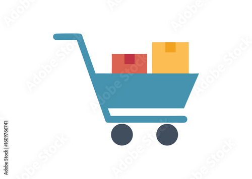 Shopping cart icon with boxes and wheels vector illustration