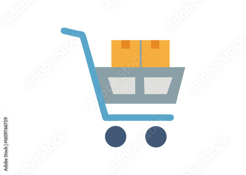 Shopping cart icon with boxes and wheels vector illustration