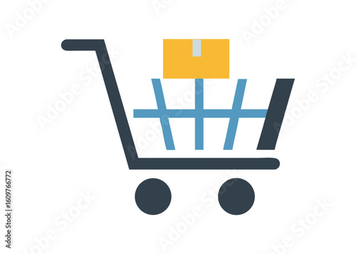 Shopping cart icon with boxes and wheels vector illustration