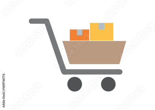 Shopping cart icon with boxes and wheels vector illustration