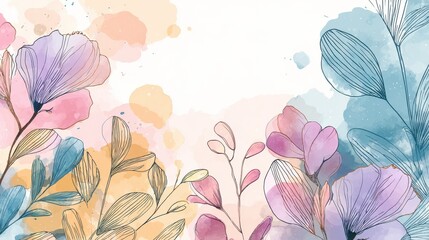 Flower watercolor art background vector. Wallpaper design with floral paint brush line art. leaves and flowers nature design for cover, wall art, invitation, fabric, poster, canvas print., no logos, 