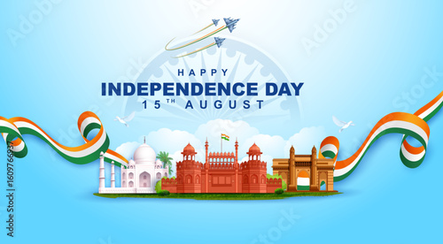 Famous Indian monument and Landmark for Happy Independence Day of India for Happy Independence Day of India