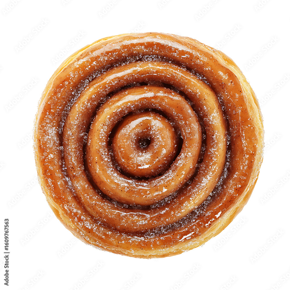 Fototapeta premium Top View of a Glazed Cinnamon Roll with Spiral Layers