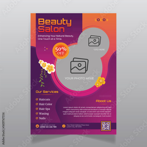 Modern beauty parlor salon flyer design template, business promotion a4 print ready poster