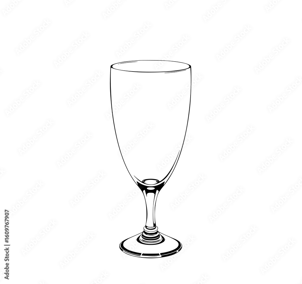 Obraz premium Wine Glass Illustration: A sleek, monochrome line art drawing depicts an elegant wine glass, showcasing its graceful curves and delicate stem.