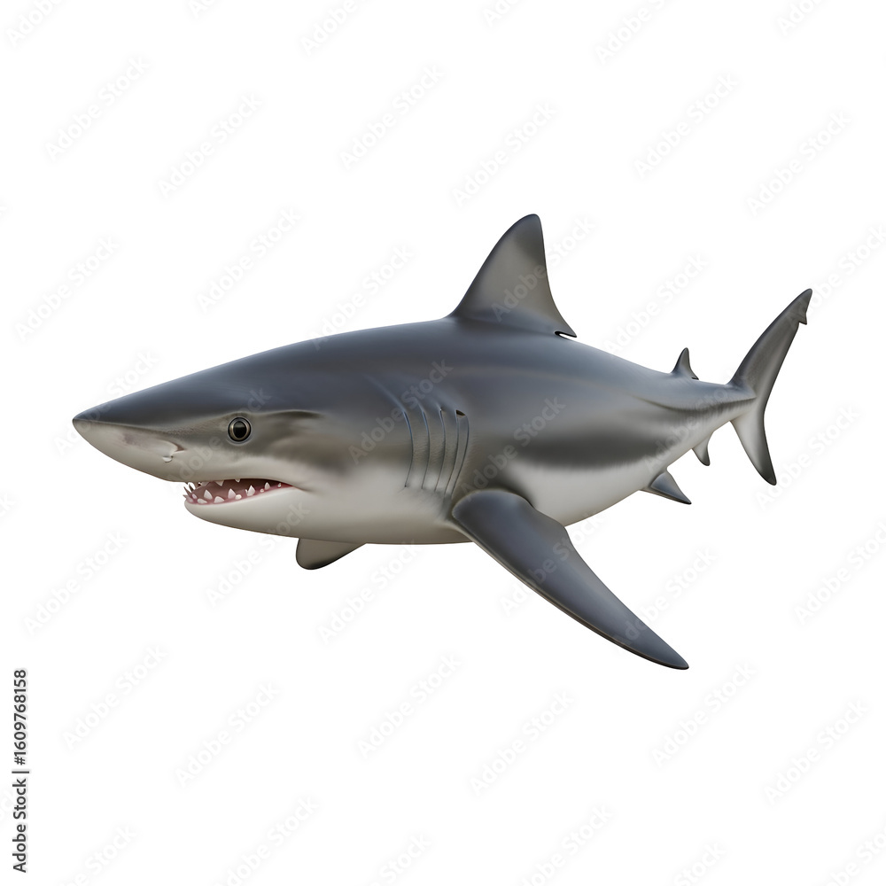 Fototapeta premium Great white shark on black background studio