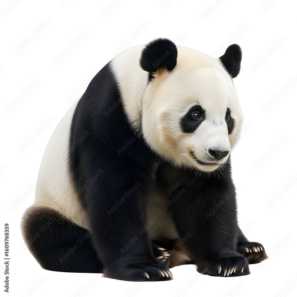 Fototapeta premium Seated panda bear against black backdrop