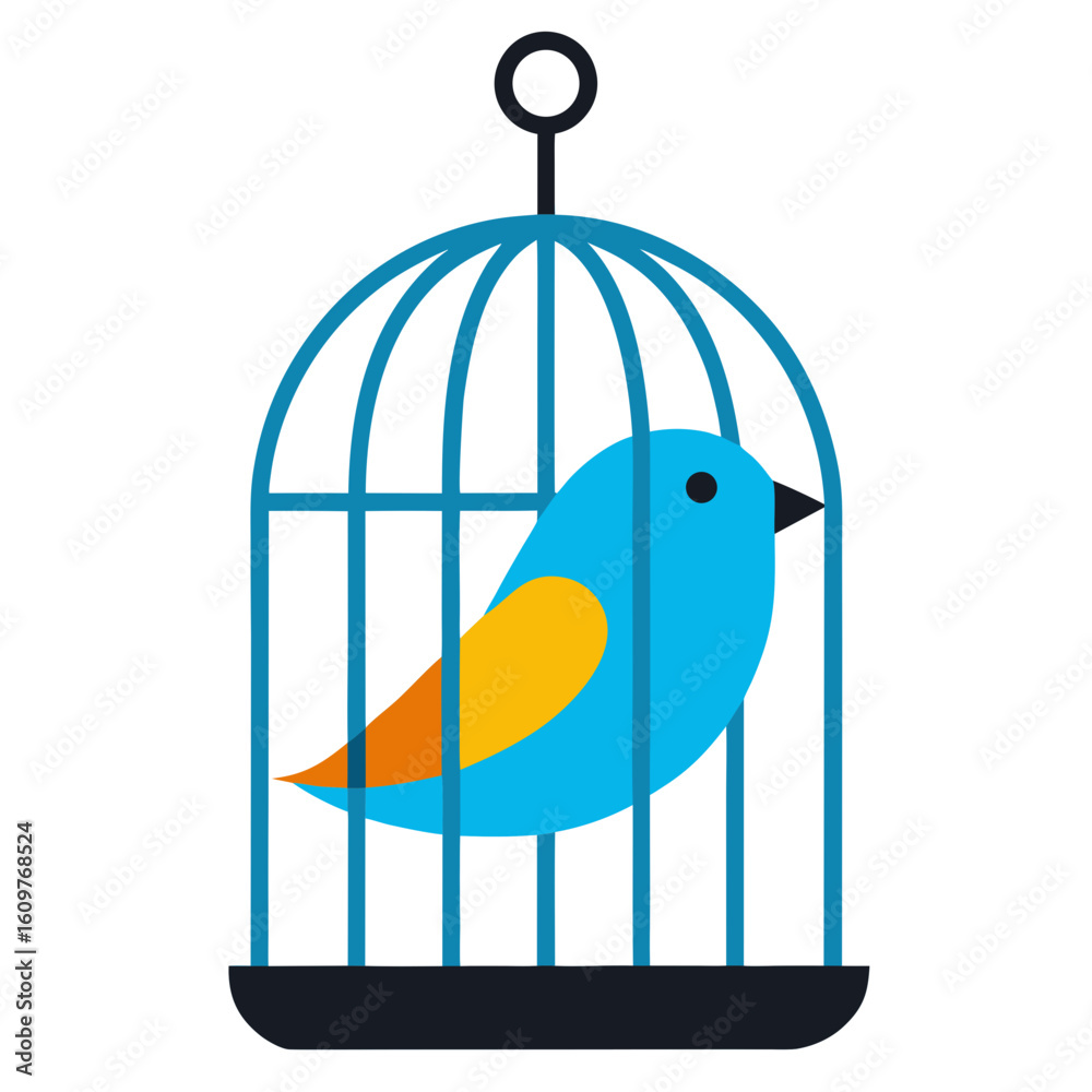 Fototapeta premium Bird in Cage Vector Illustration – Cute Animal Design for Pet Lovers 