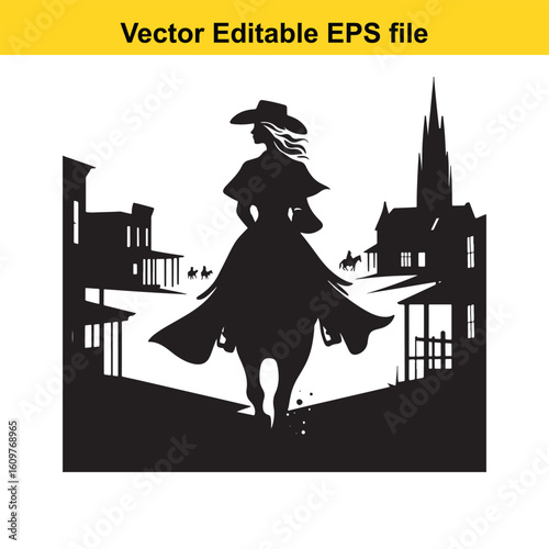 Cowboy riding a bucking horse in silhouette