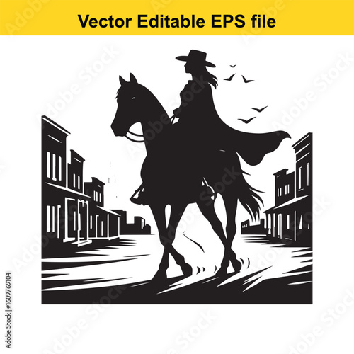 Cowboy riding a bucking horse silhouette