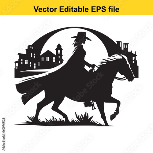 Cowboy riding a bucking horse silhouette