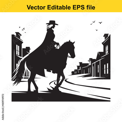 Cowboy riding a bucking horse silhouette
