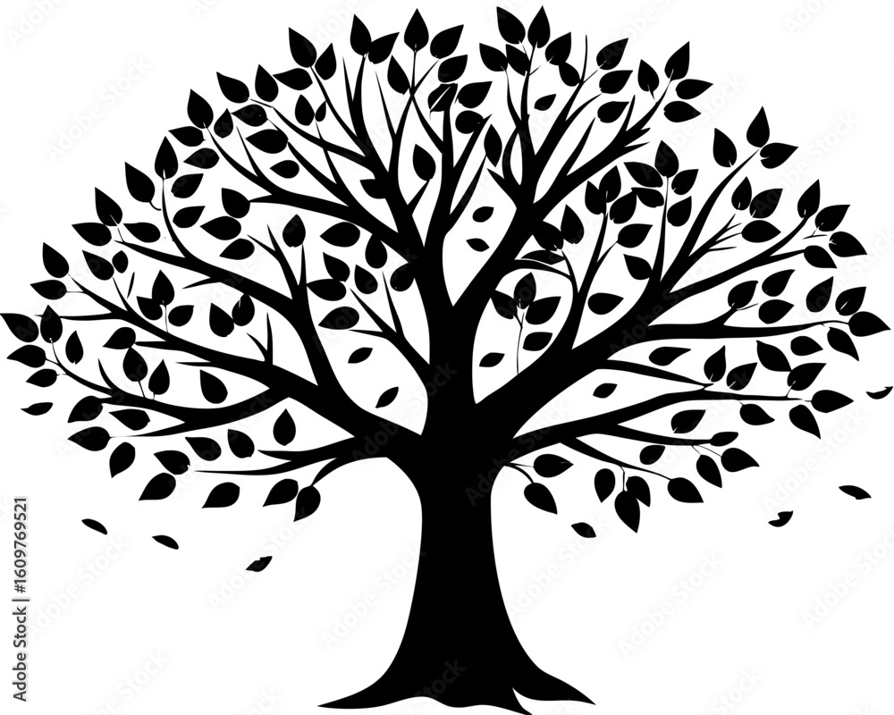 Obraz premium Black and White Silhouette of a Windswept Tree, Elegant Nature Illustration, Minimalist Design