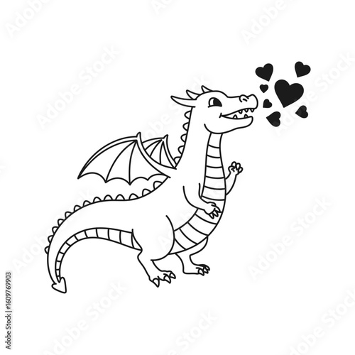 Cute Cartoon Dragon Blowing Hearts  Valentines Day Clipart Love Dragon Illustration