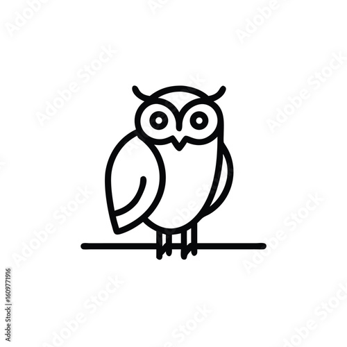 Minimalist line art icon an owl sitting on a branch bird animal
