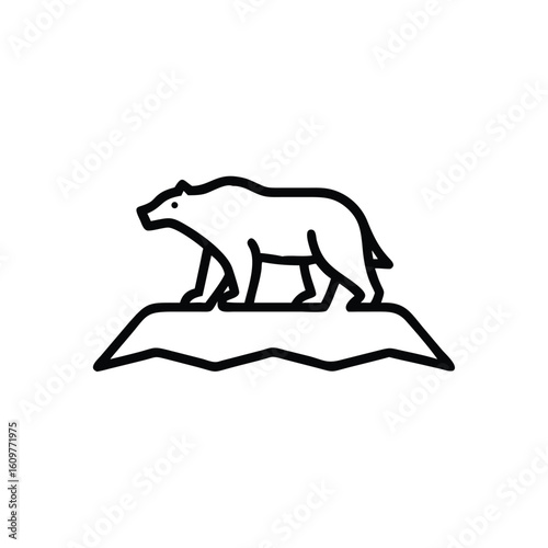 Minimalist line art polar bear walking on ice floe arctic