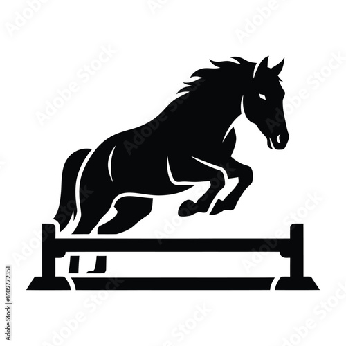Equestrian Agility a Content-Type application/json depiction of a jumping Horse Silhouette gracefully traversing a barrier.