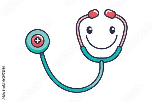 Friendly Stethoscope Cartoon Character Illustration for Healthcare and Medical Concepts, with a Cheerful Expression and Simple Design