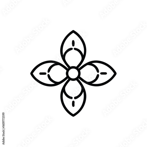 Minimalist outline flower icon with five petals center circle simple
