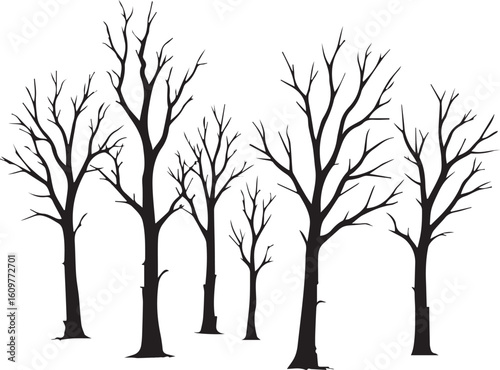 Winter Bare Tree Silhouettes Set  Seasonal Nature Icons