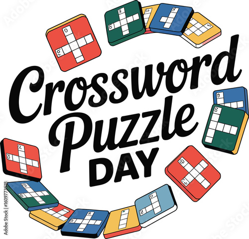 Colorful crossword puzzles arranged in a circle with text game entertainment