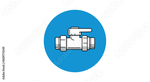 Industrial pipe valve icon in flat style on blue circle background