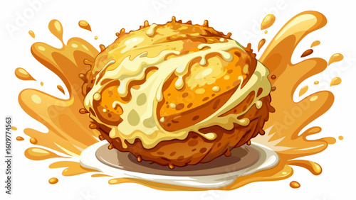 very Beautiful Crispy fried cheese ball with creamy sauce splash isolated on  showcasing golden texture and rich flavor in dynamic food presentation white background