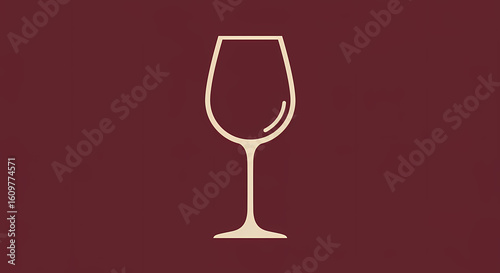 Elegant wine glass icon in a minimalist line art style on a burgundy background, a symbol for winery, bar, or tasting events.