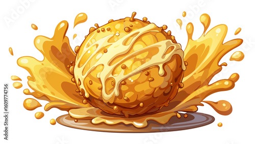 very Beautiful Crispy fried cheese ball with creamy sauce splash isolated on  showcasing golden texture and rich flavor in dynamic food presentation white background