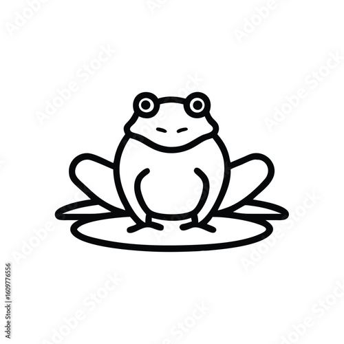 Simple outline frog sitting on a lily pad icon animal