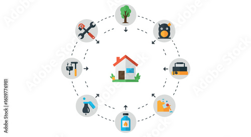 Home maintenance services: flat design icons with tools and equipment