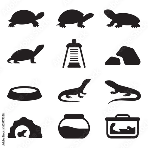 Collection of farm animal and equipment silhouettes including tractor cow chicken barn hay bale pitchfork rooster farmer and windmill