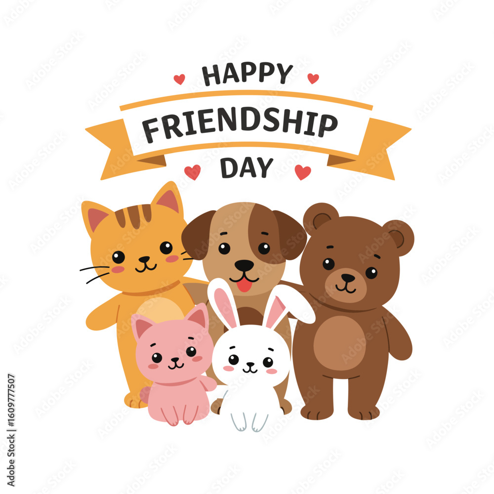 Fototapeta premium Happy Friendship Day Cute Animals Celebrating Friendship