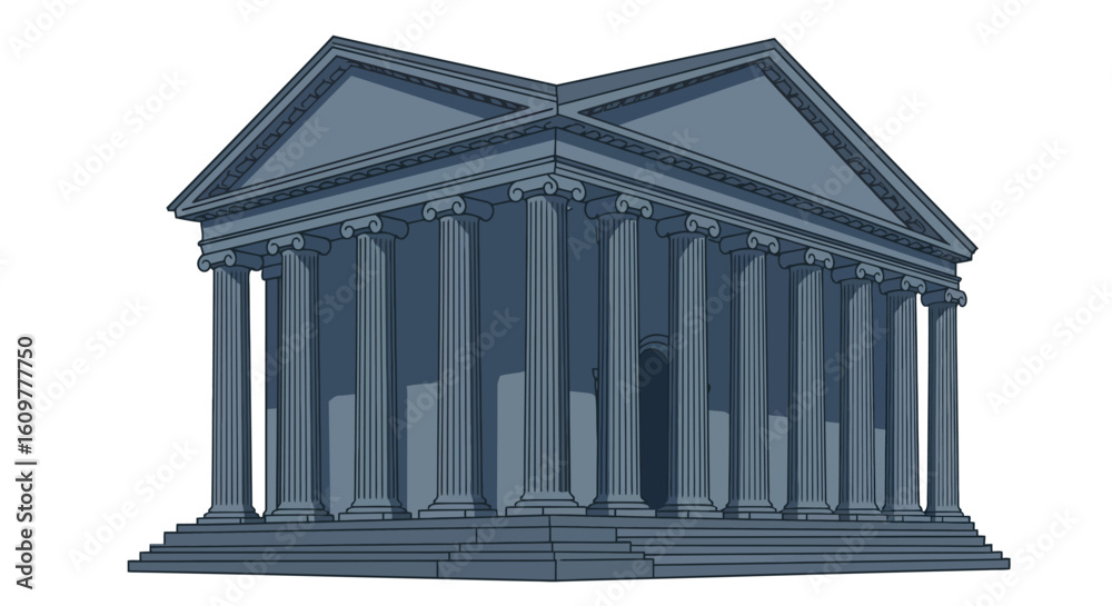 Obraz premium Classical greek temple with ionic columns in isometric style