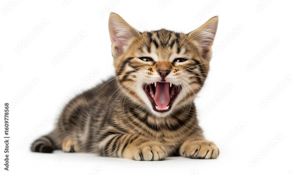Getigertes Katzenbaby beim Gähnen Getigertes Katzenbaby beim Gähnen