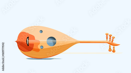 Colorful flat illustration of a traditional string instrument  