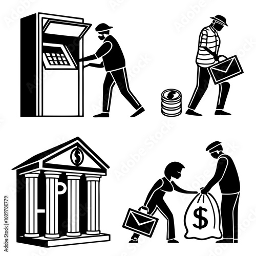 Financial transactions and banking services icons