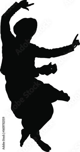 Black solid silhouette for bhangra dance black and white with white background 
