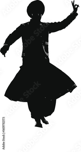 Black solid silhouette for bhangra dance black and white with white background 